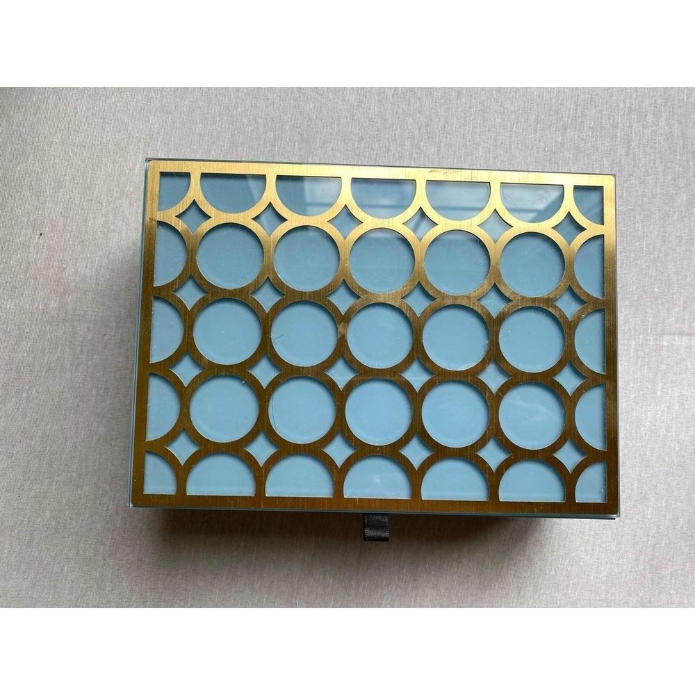 Tahari Home Blue Gold Retro Jewelry Trinket Box New Storage